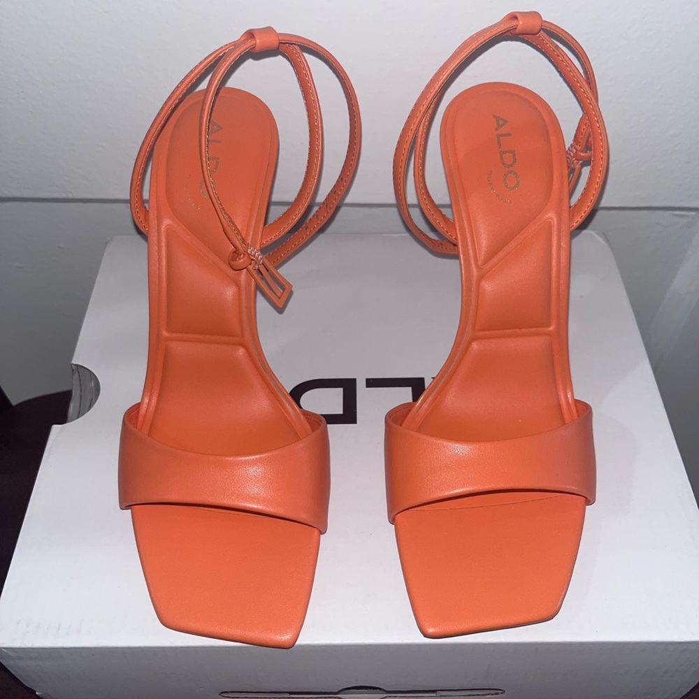 Aldo Vibrant Orange Strappy Heels - Picture 2 of 4